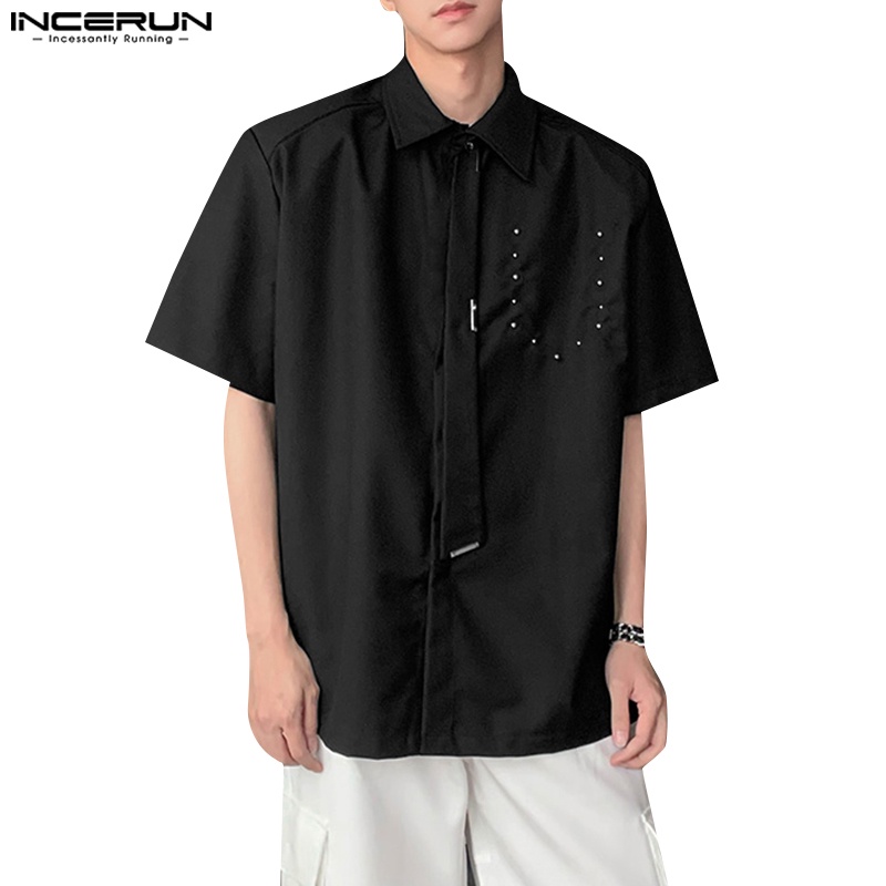 INCERUN Men's Shoulder Pad Short Sleeve Shirt Shopee Philippines