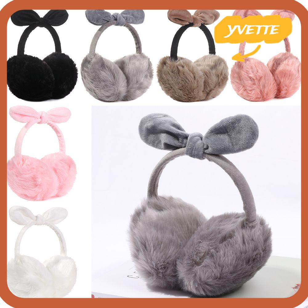 YVETTE Winter Ear Warmers Bowknot Headband Warm Earmuffs Women Snow ...