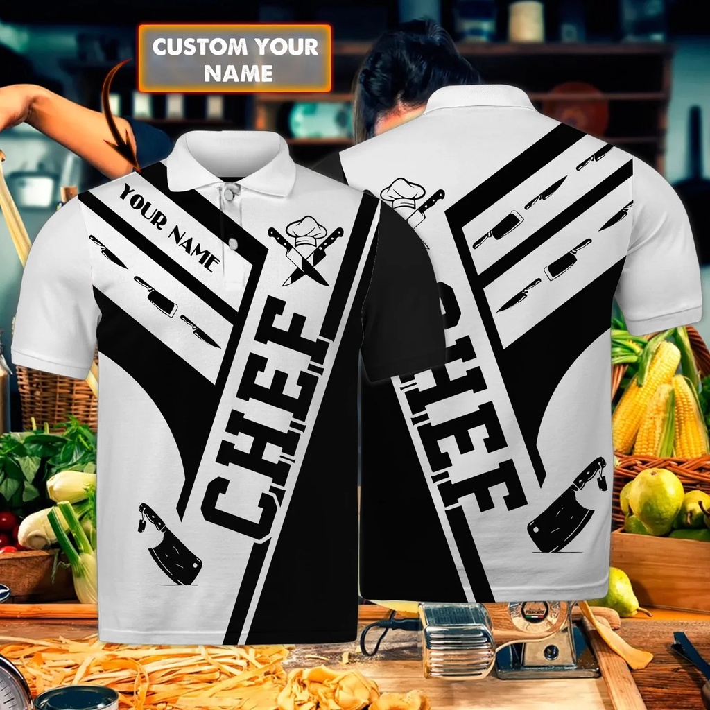 Customized Cooking Men's Polo Shirt Personalized Name Chef 3D Printing  Summer Unisex t-Shirt As A Chef's Gift