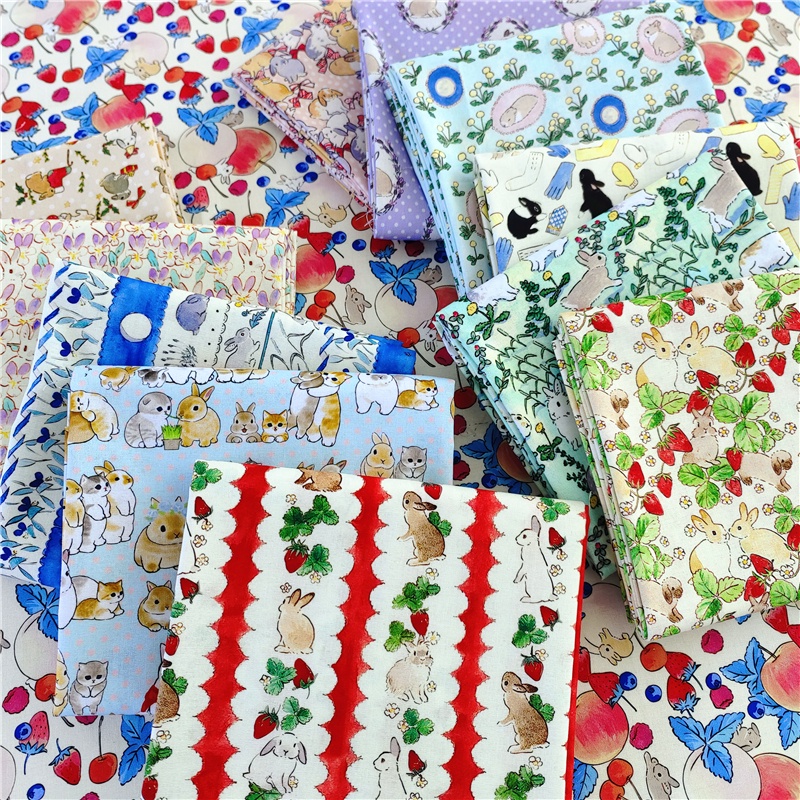 100% Cotton Fabric Cute Strawberry Rabbit Cartoon Rabbit Fabric Old ...