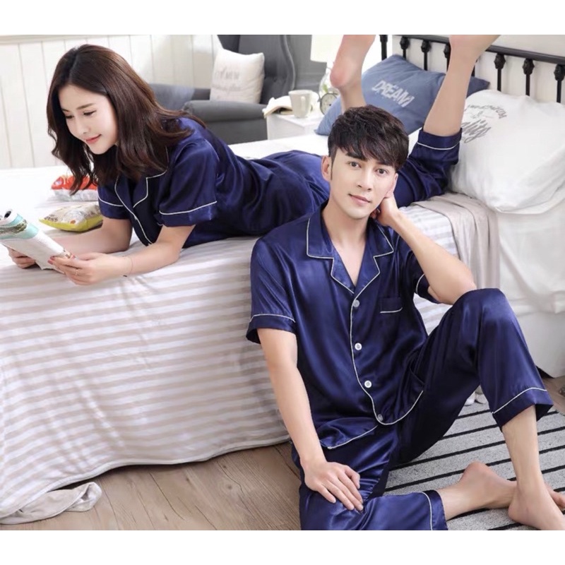 Silk Short Sleeve Terno Pajama For Adult Sleepwear For Men Women(1Set ...