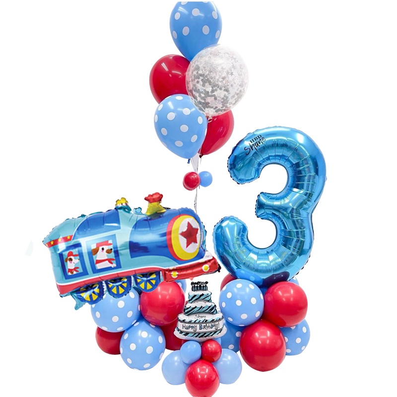27pcs Set Construction Theme Train Balloons Set 32inch Blue Number Blue ...