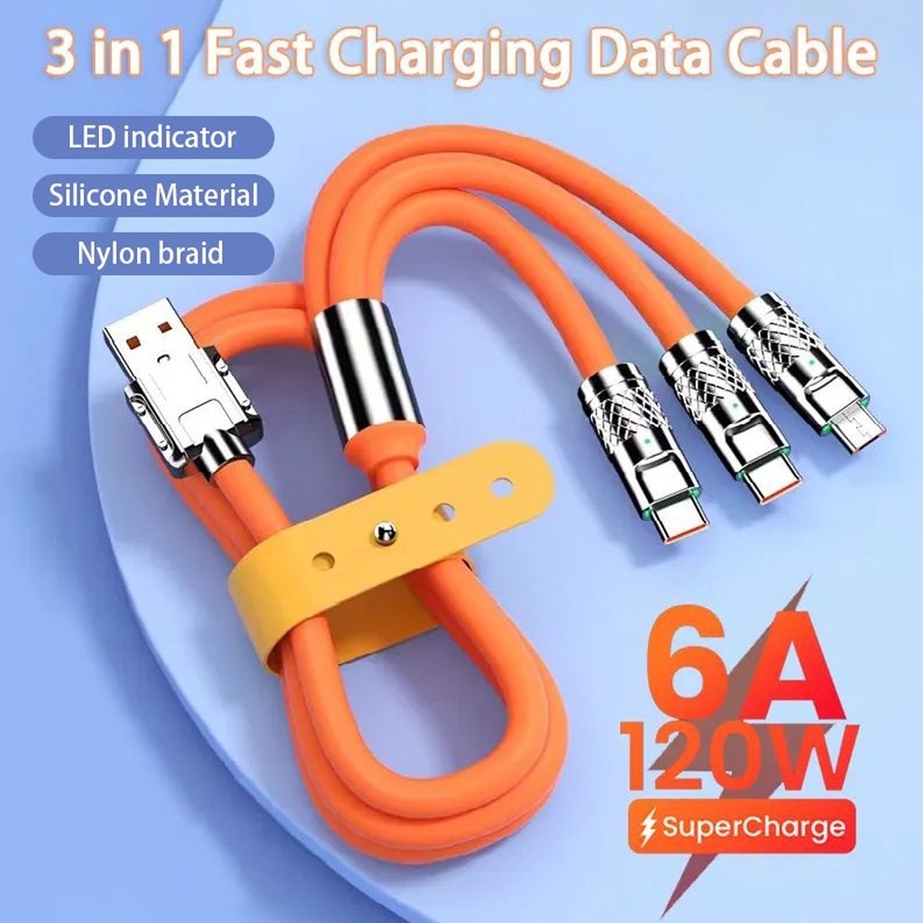 3 in 1 120W Fast Cable USB Charging Cord Liquid Silicone Universal ...