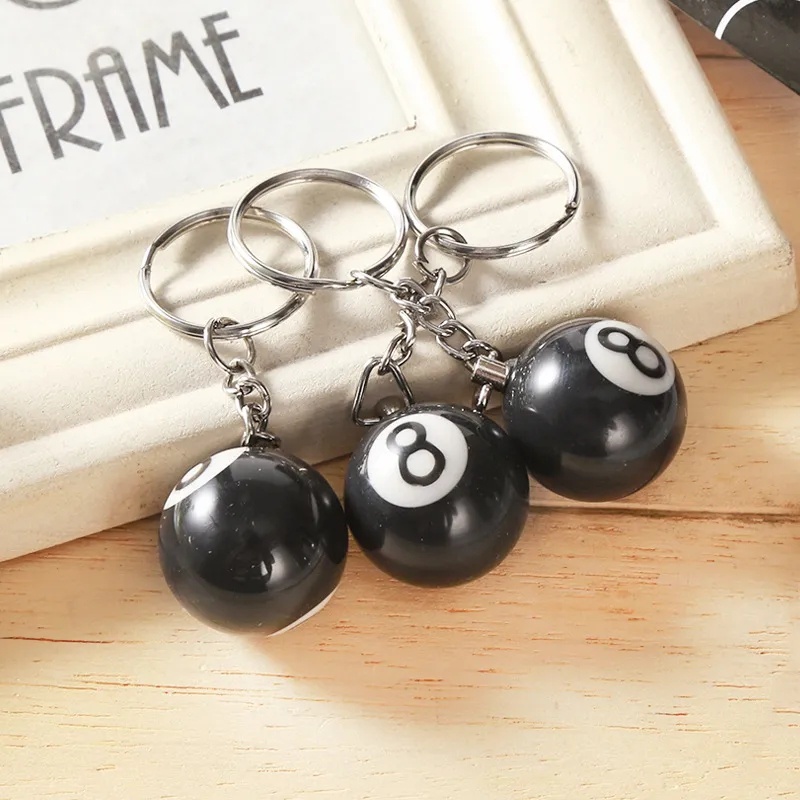 Fashion Creative Billiard Pool Keychain Table Ball Key Ring Lucky Black