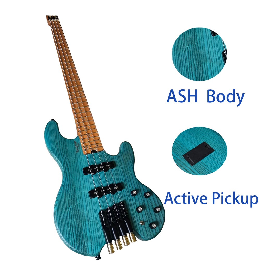 Custom 4 string Headless 24 Frets Guitar Bass with Active Pickup ASH