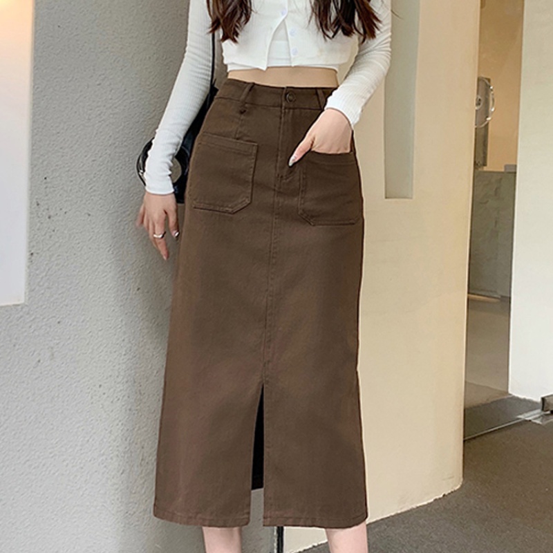 Korean High Waisted Split Denim Long Skirt Temperament A-Line Dress for ...