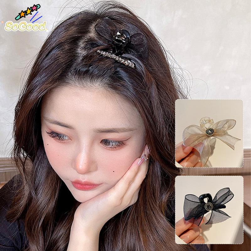 Double Sided Mesh Bow Small Grab Clip Side Bang Clip Hair Accessories ...