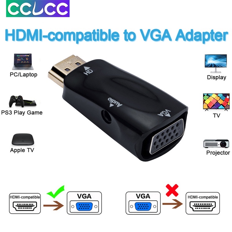 Male to Female HDMI to VGA Adapter HD 1080P Audio Cable Converter For ...