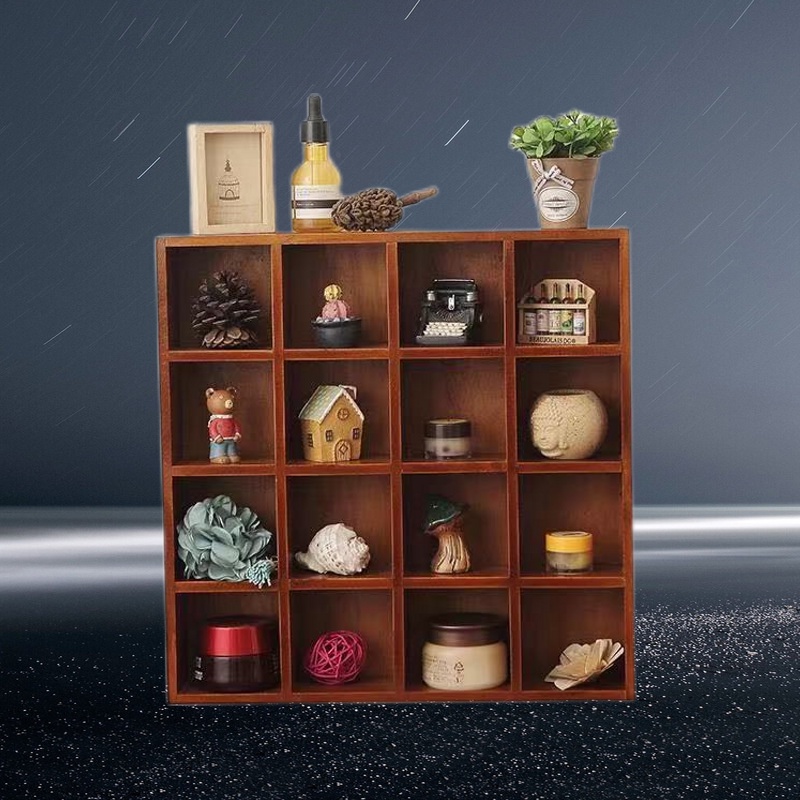 Retro Wall-Mounted Wall Storage Rack Wooden Zodiac Grid Desktop Storage ...