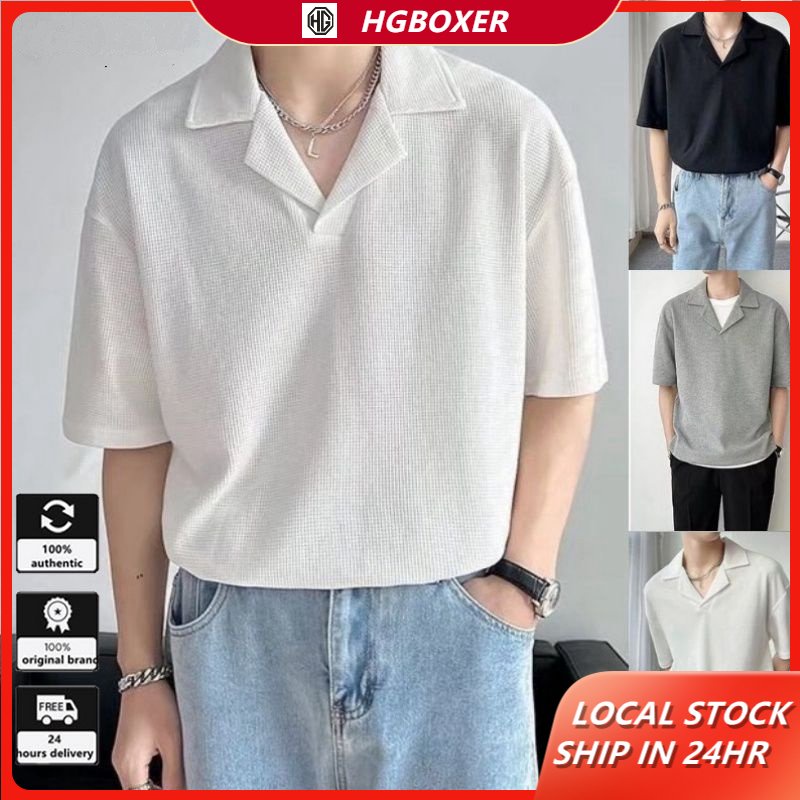 Mens Plain Color High Quality Korean White Polo Shirt For Men Lapel