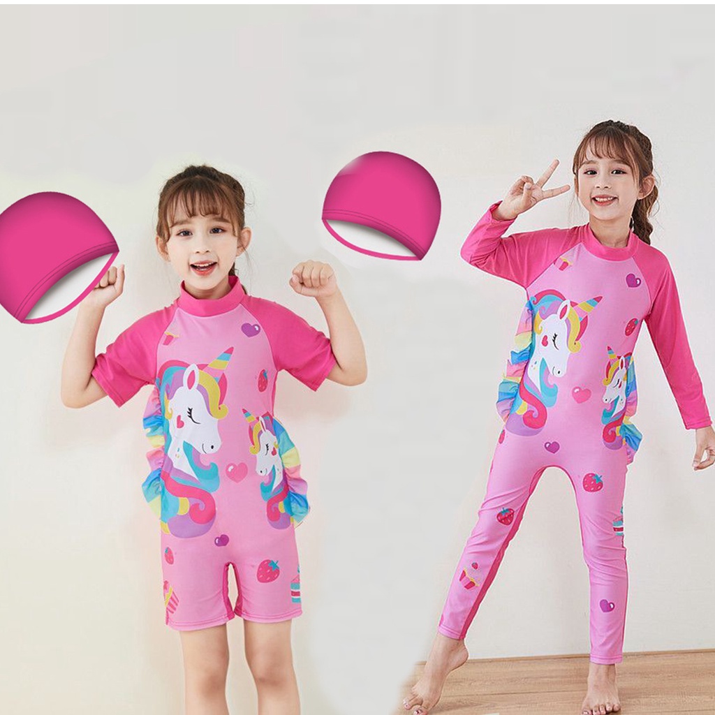 Kids Swimwear Swimsuit Cute One-piece Dri-fit Longsleeve Rashguard with ...