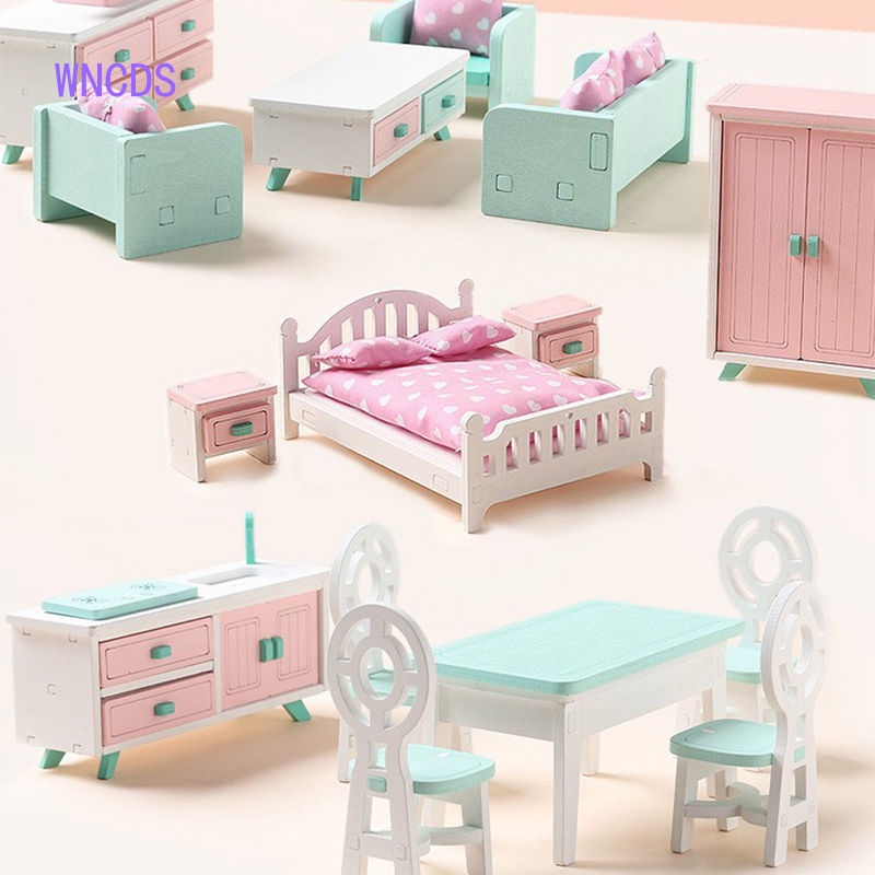 WNCDS Adorable Wooden Dollhouse Furniture Living Room Dining Room