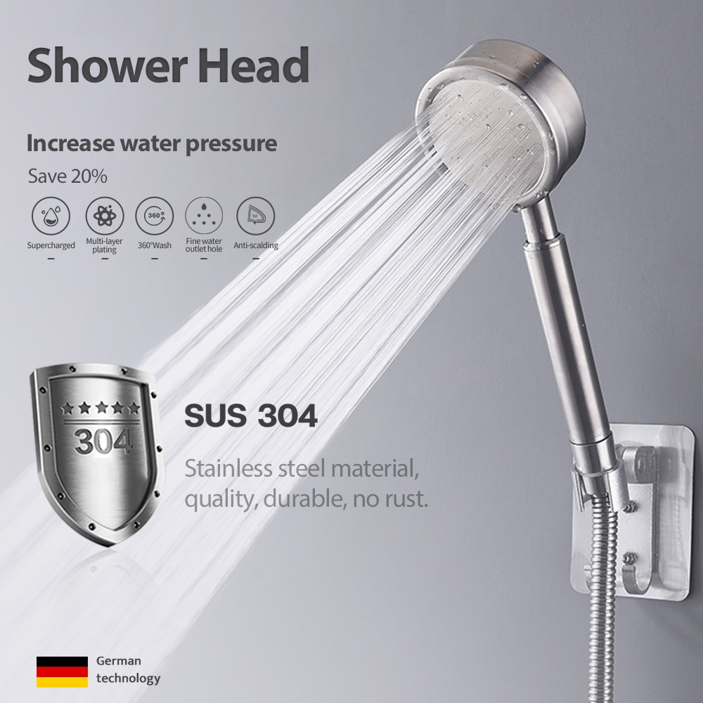 Stainless Steel 304 High Pressure Shower Head Water Saving Bathroom ...