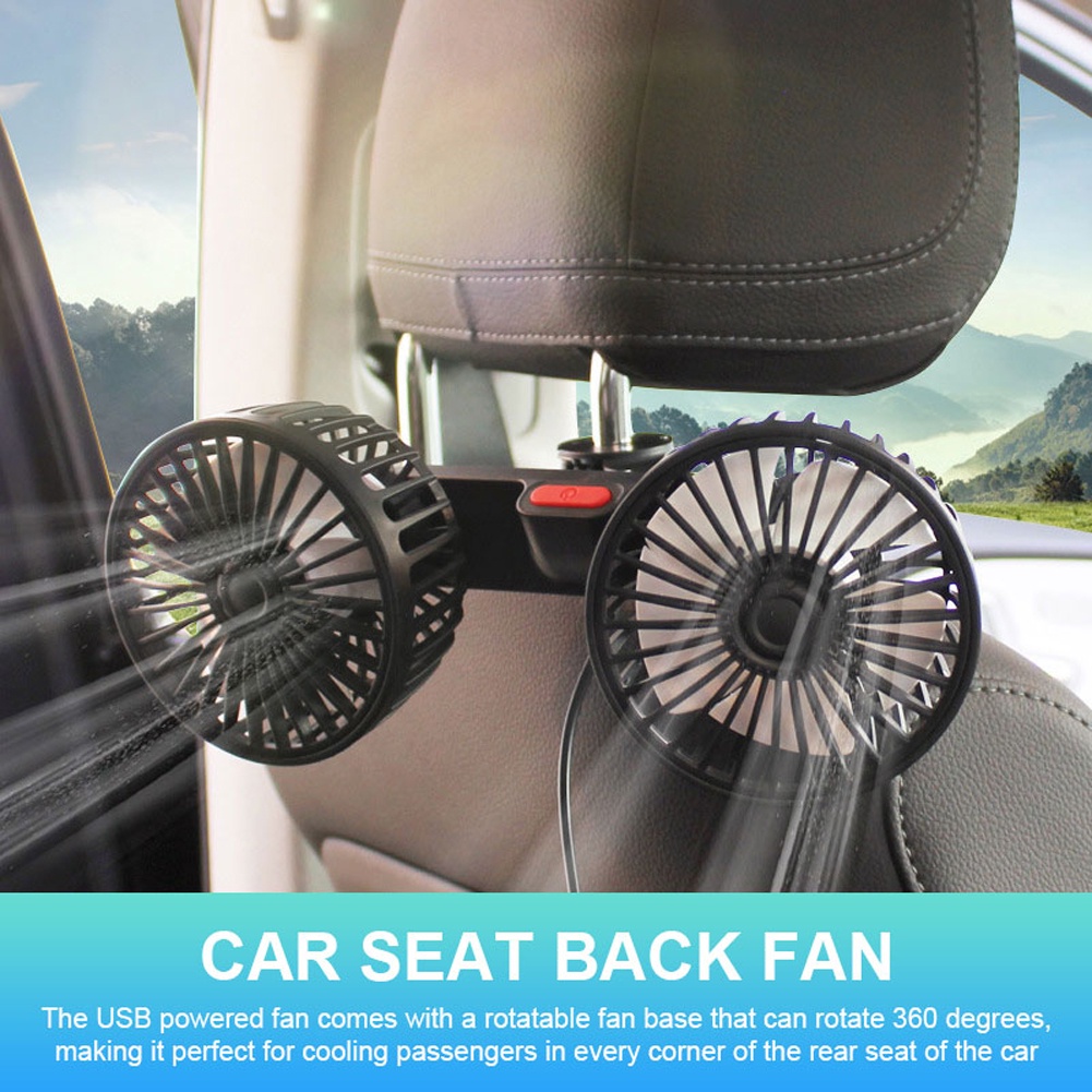 Car Seat Back Cooling Fan USB Charge Dual Head Fan 360 Degree Rotation Auto Headrest Ventilation Fan Neck Cooler Car Interior