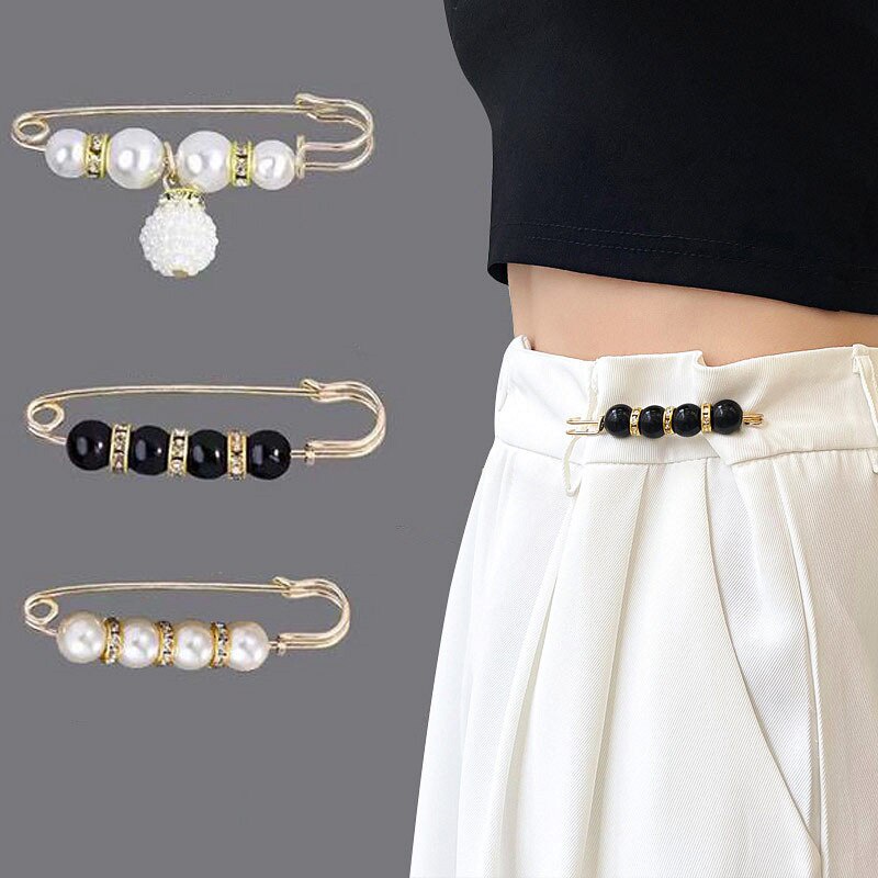 Pearl Brooch Waist Pants Extender Safety Pins Buttons Tighten Waist