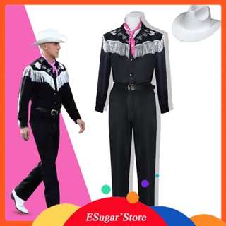 Movie Ken Ryan Gosling Cosplay Costume Adult Men Cowboy Shirt Pants Hat  Belt Scarf Suit Performance Halloween Uniform