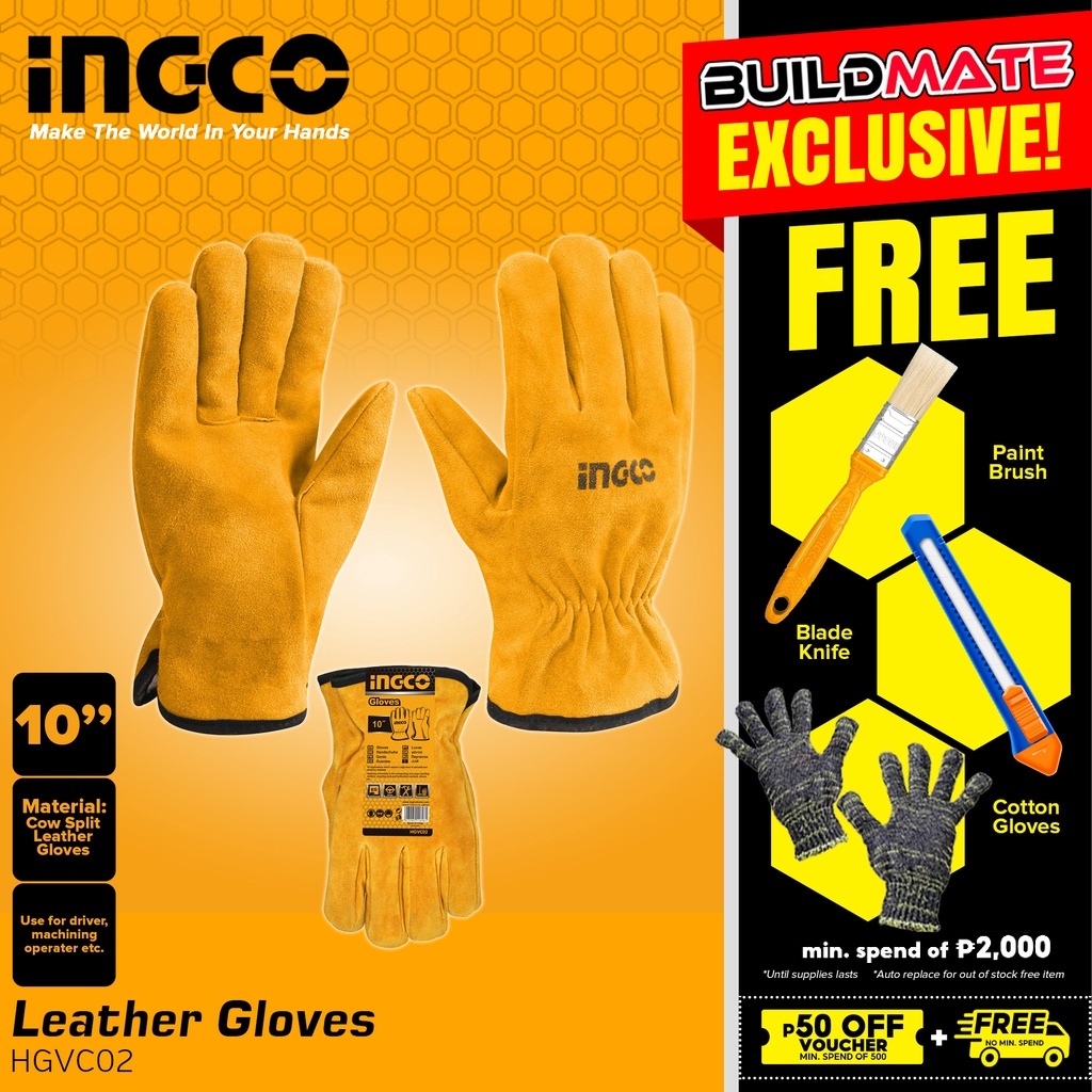 INGCO Leather Gloves 10" HGVC02 •BUILDMATE• IHT Shopee Philippines
