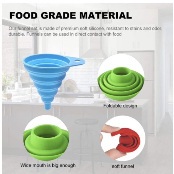 1pc Mini Silicone Foldable Funnel Collapsible Hopper Kitchen Cooking ...