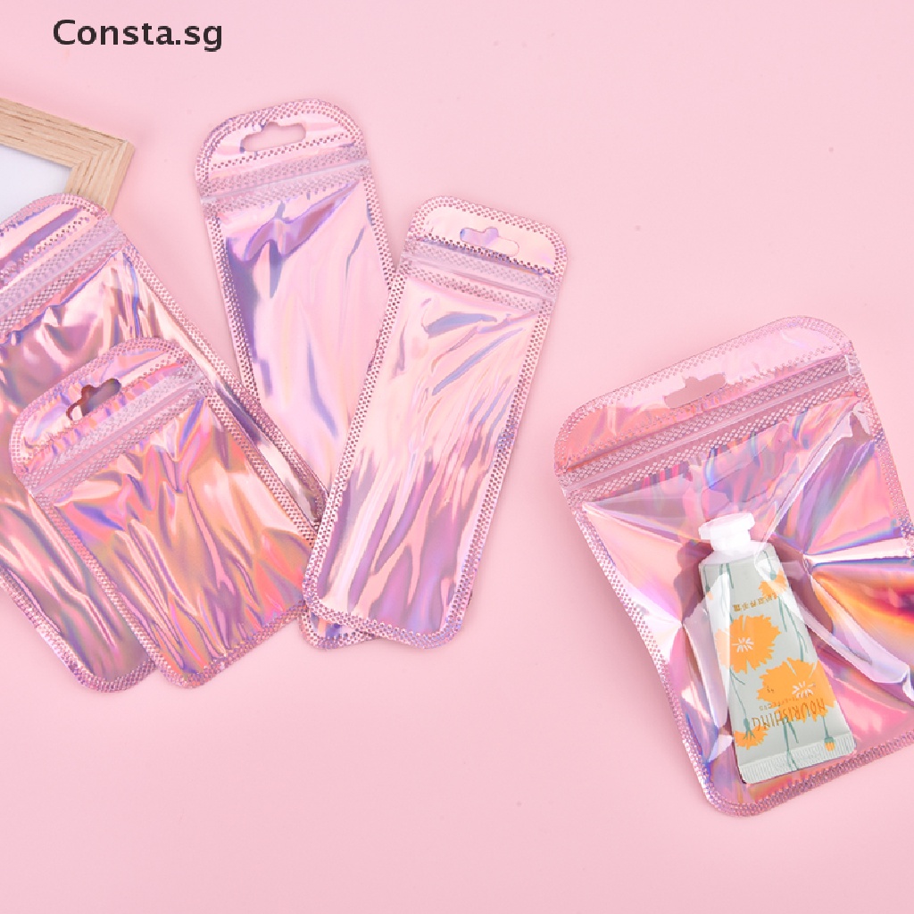 Consta 50pcs 4 Styles Laser Packaging Bag Flat Cosmetic Bag Horaphic