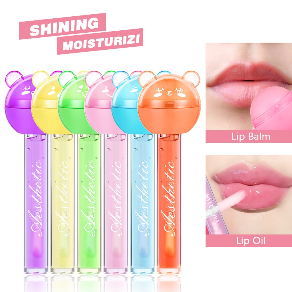 Lip Balm 2 In 1 Cute Lollipop Design Colorful Lip Oil Lipstick Two In
