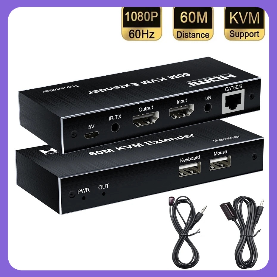 1080p Hdmi Kvm Extender Over Rj45 Cat5e6 To 60m Hdmi Usb Kvm Extender Transmit With Loop Out 5360