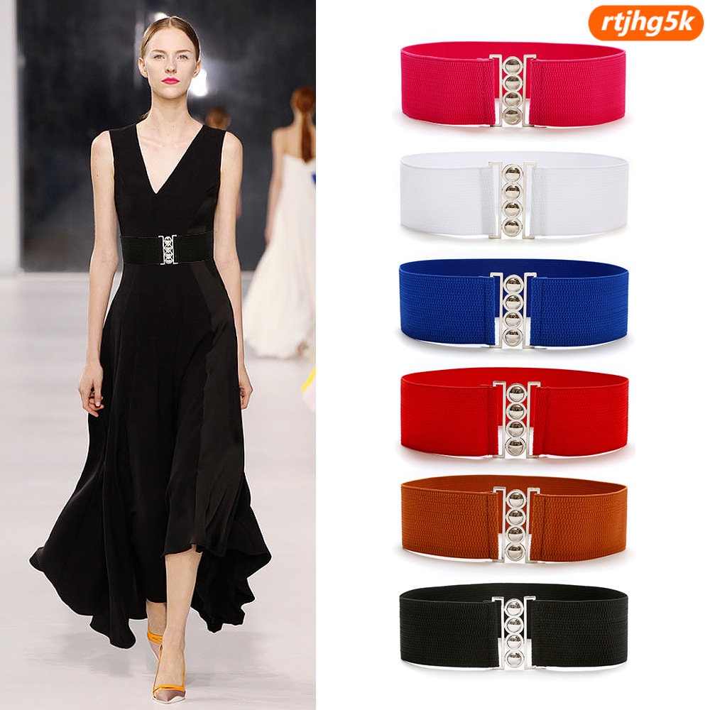 Female Fashion Black Waistband 7.5cm Wide Waist Elastic Stretch Belt for  Women Cinch Waistband Dress Coat Clothing Accessories