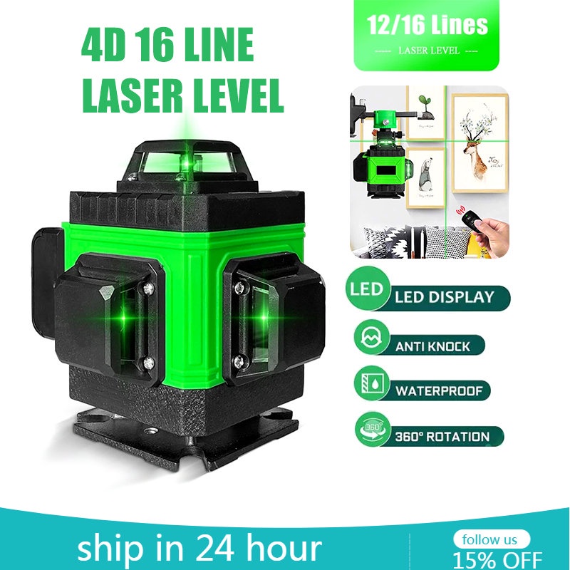 16 Line 4D Laser Level 360° Digital Level Self-Leveling LED Measuring ...