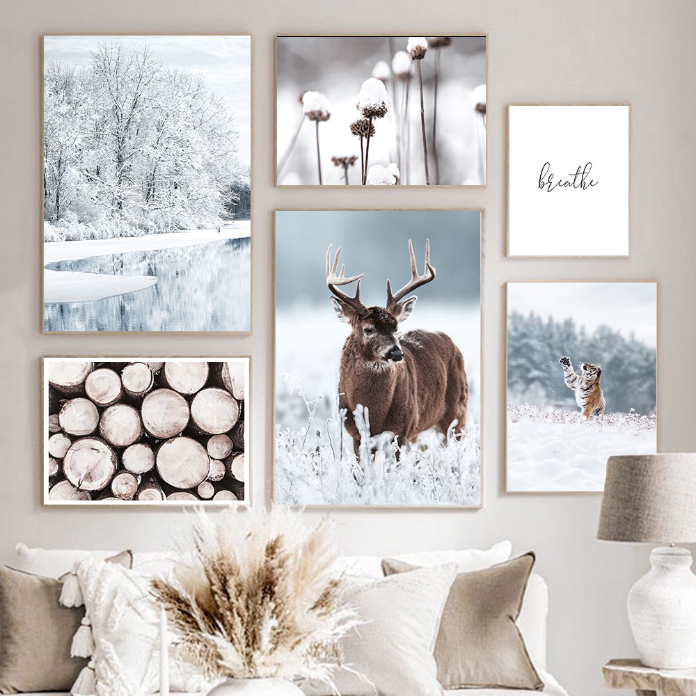 Picture of Nordic Snowing Landscape Forest Deer Tiger Poster Animal Christmas ...