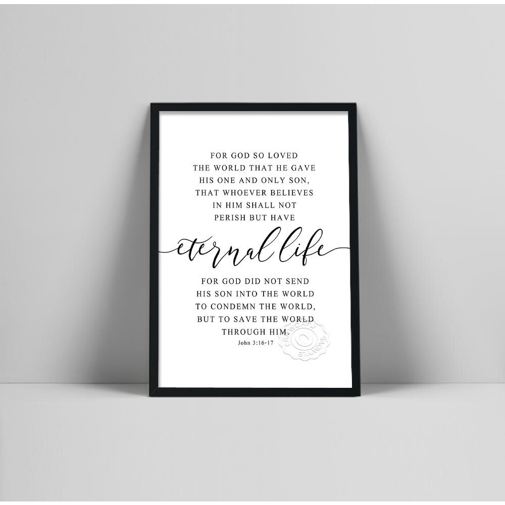 John 3 16 Print Quote For God So Loved The World, Bible Verse Wall Art ...