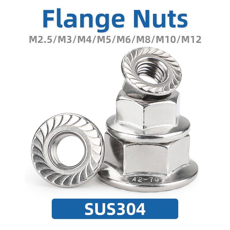 520pcs 304 Stainless Steel Flange Nut SUS304 Flanged Hex Nut Lock Washer Nut Screw DIN6923 M3