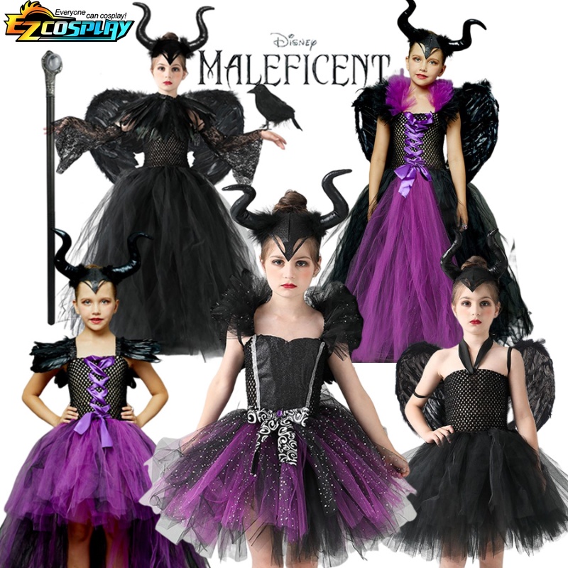 Disney Maleficent Costume Dress Halloween Girls Fancy Christening Black  Glam Gownprom Kids Cosplay Demon Queen Witch Clothes