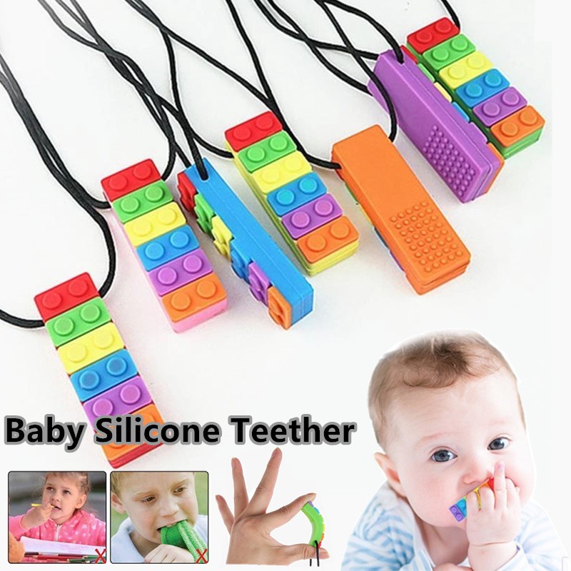 Baby Silicone Teether Sensory Chewy Toys Silicone Biting Brick Topper ...