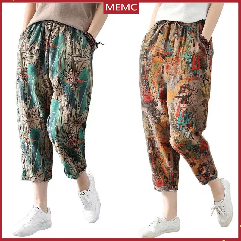 MEMC Trousers Ethnic Literary Harem Pants Cotton Fabric Retro Loose ...