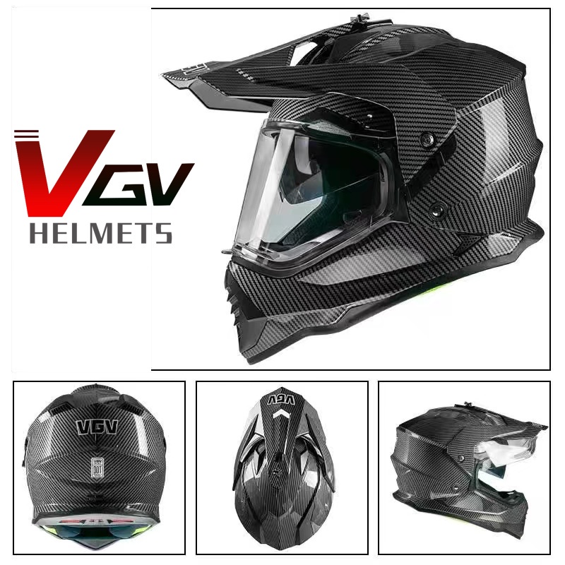 VGV carbon fiber offroad helmet helmet full face double lens Shopee