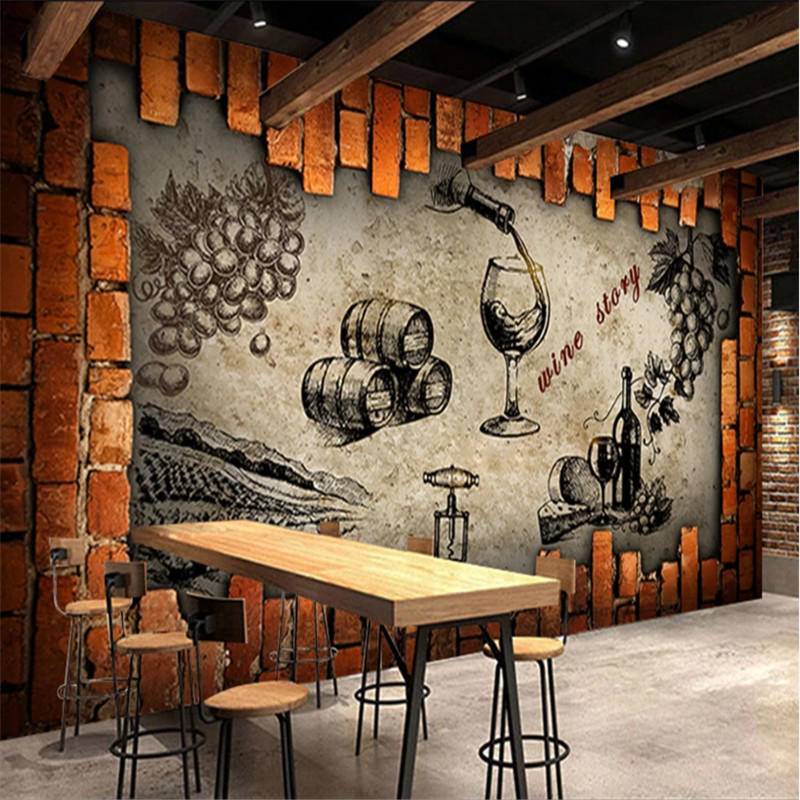 Custom Retro Industrial Style Wine Storage Room Wine Cellar Manor Mural ...