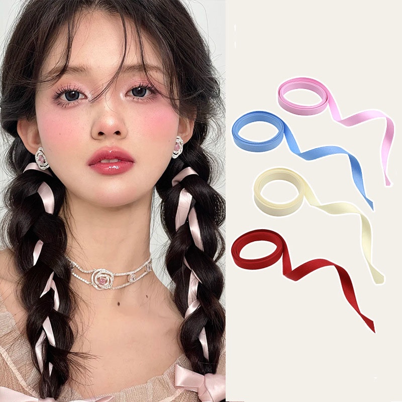 Korean Ponytail Headband Braid Hair Ribbon Net Red Bow Streamer Hair ...