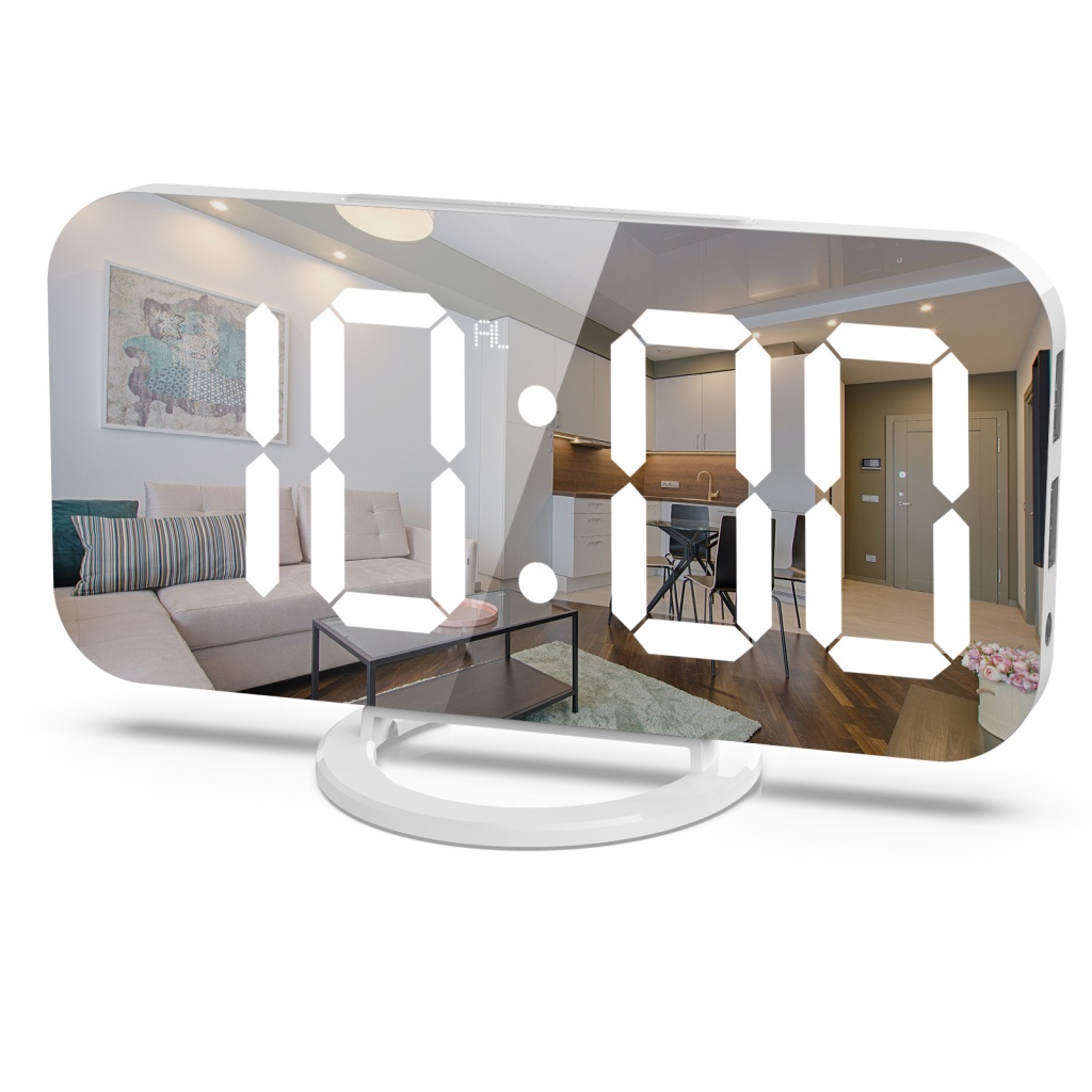 LED alarm clock dual USB output mobile phone charging sleepy mirror ...