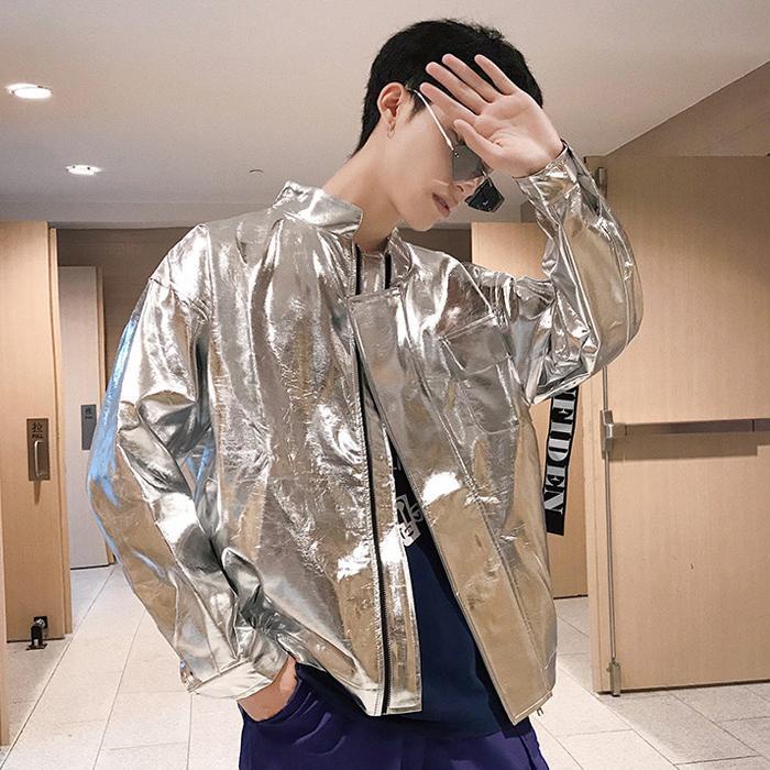 Leather jacket silver best sale