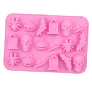 Halloween Skull Chocolate Silicone Mold Bat Spider Candy Biscuit Jelly  Baking Tray Witch Hat Tombstone Cake Mould Candle Decor