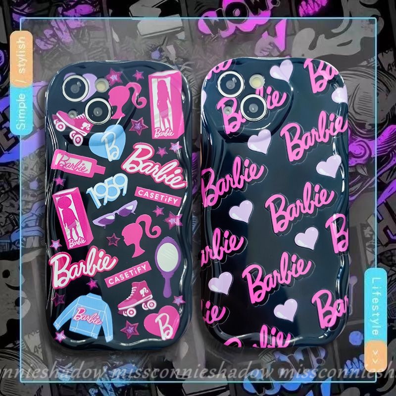 Casetify Barbie Phone Case Compatible for IPhone 7Plus XR 8 7 6 6s Plus 13 11 12 14 Pro Max X XS Max SE 2020 Love Heart Graffiti Letter 3D Wavy Curved