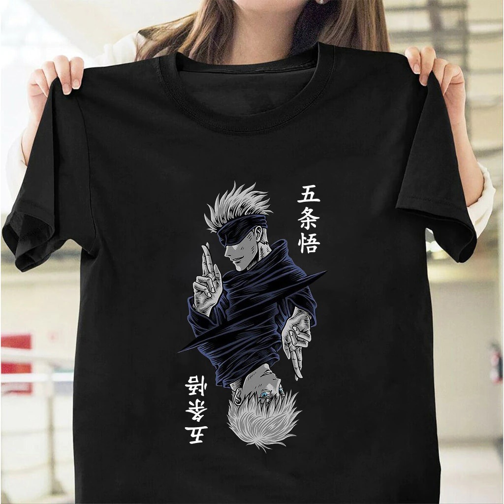 Women Jujutsu Kaisen Satoru Gojo Anime Printed Lady Short T Shirt Black