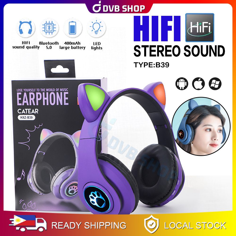 B39 P47 Cat Ear Wireless Headphones With Mic Noise Cancelling Bluetooth