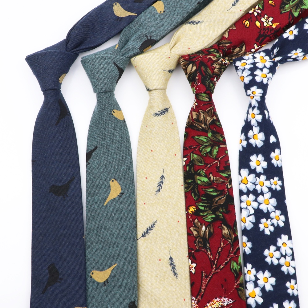 Men's Novelty Ties Cartoon Cotton Skinny Neckties Slim Printing Cute Casual Wedding Party
