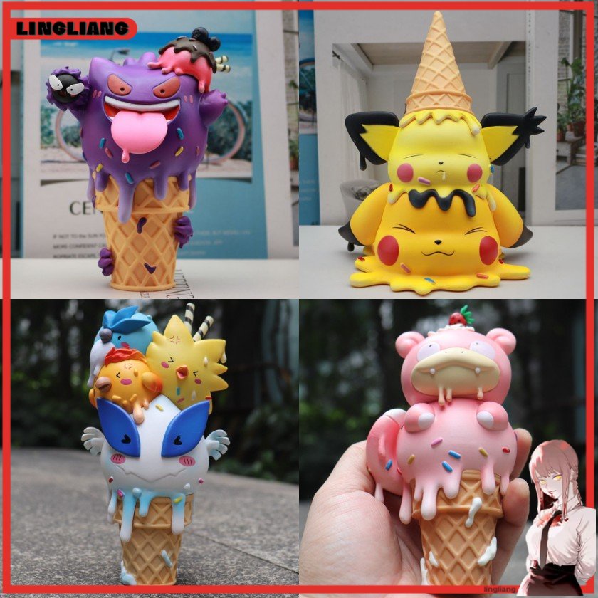 Pokemon Ice-cream Lovable Pikachu Gengar Slowbro PVC Action Figure ...