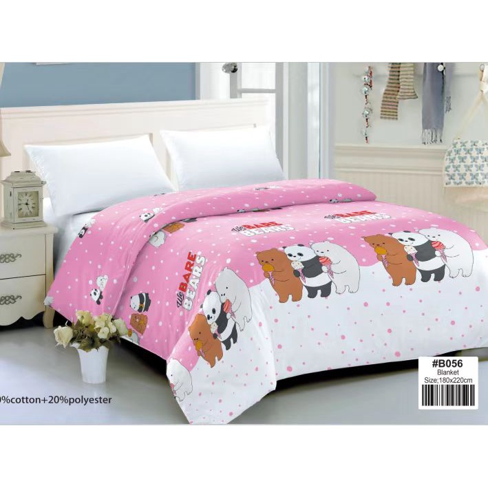 Cartoon Bare Bears Design Cotton Stripe Bed Blanket Kumot King Size ...