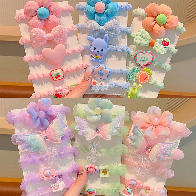 Princess Girl Bow Flower Elastic Hair Tie Set Head Rope Headdress ...