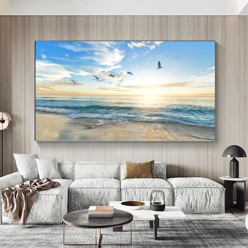 Modern Wall Art Sea Wave Beach Sunset Canvas Painting Posters and ...
