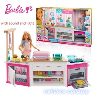 Barbie doll kitchen discount playset