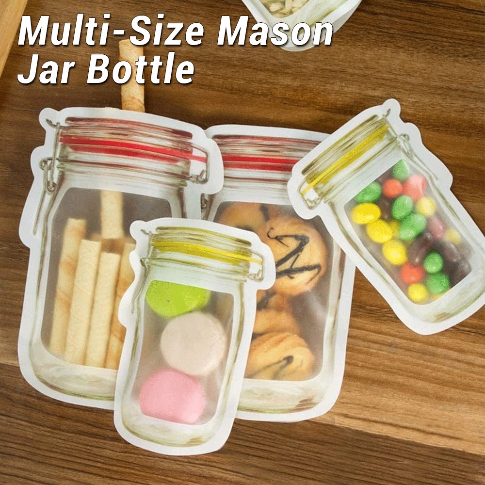 DADS MultiSize Mason Jar Bottle Pattern Zipper Bags, Reusable Airtight