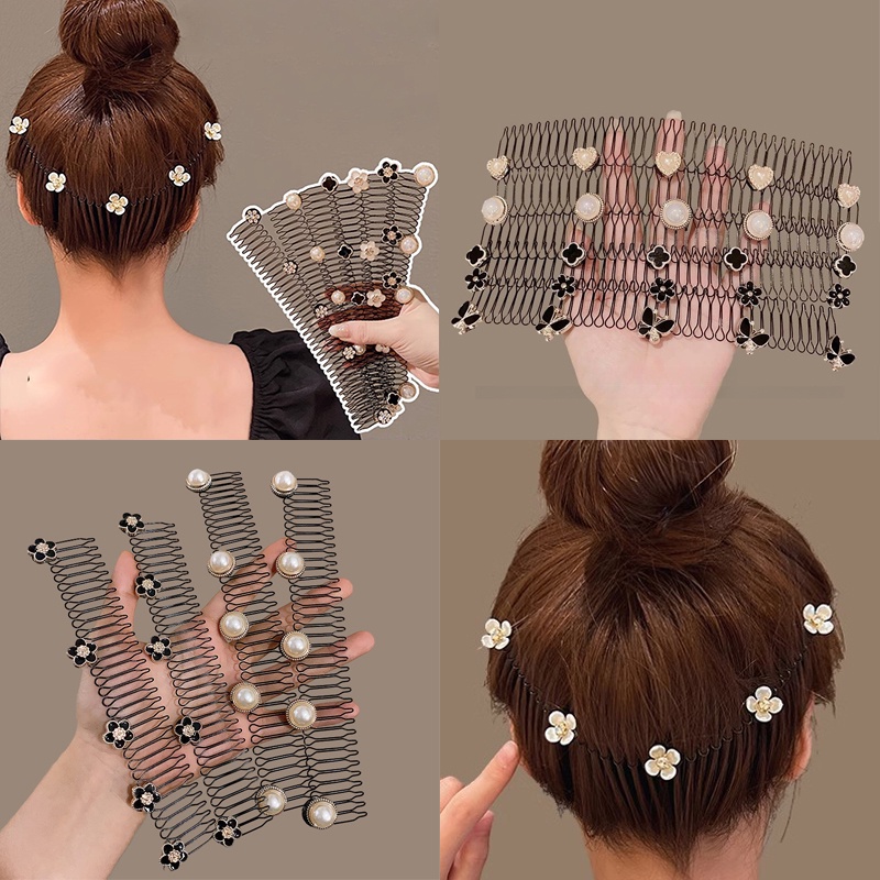 Haimeikang Camellia Pearl Invisible Bangs Hair Comb Elegant Women's ...